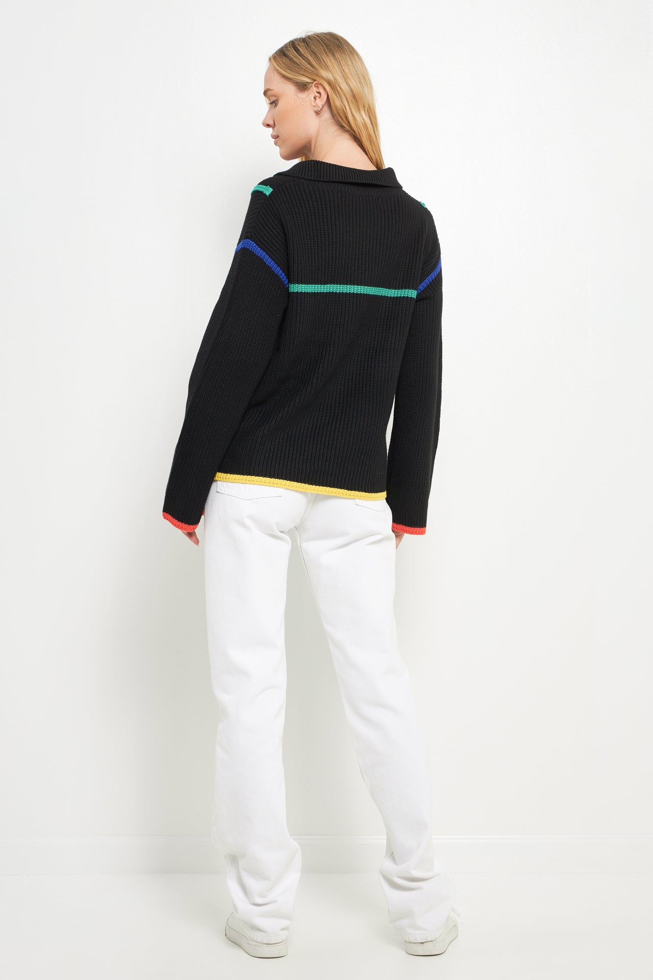 ENGLISH FACTORY - English Factory - Contrast Piping Quarter-Zip Oversized Sweater - SWEATERS & KNITS available at Objectrare