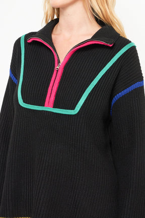 ENGLISH FACTORY - Contrast Piping Quarter-Zip Oversized Sweater - SWEATERS & KNITS available at Objectrare