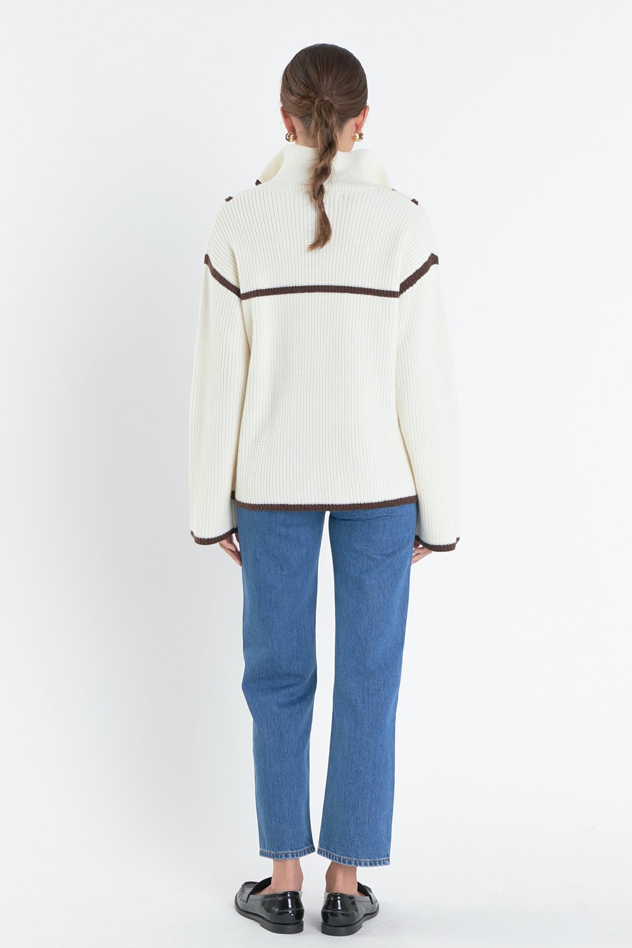 ENGLISH FACTORY - Contrast Piping Quarter-Zip Sweater - SWEATERS & KNITS available at Objectrare