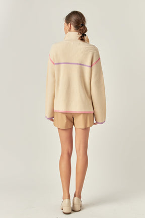 Contrast Piping Quarter-Zip Sweater