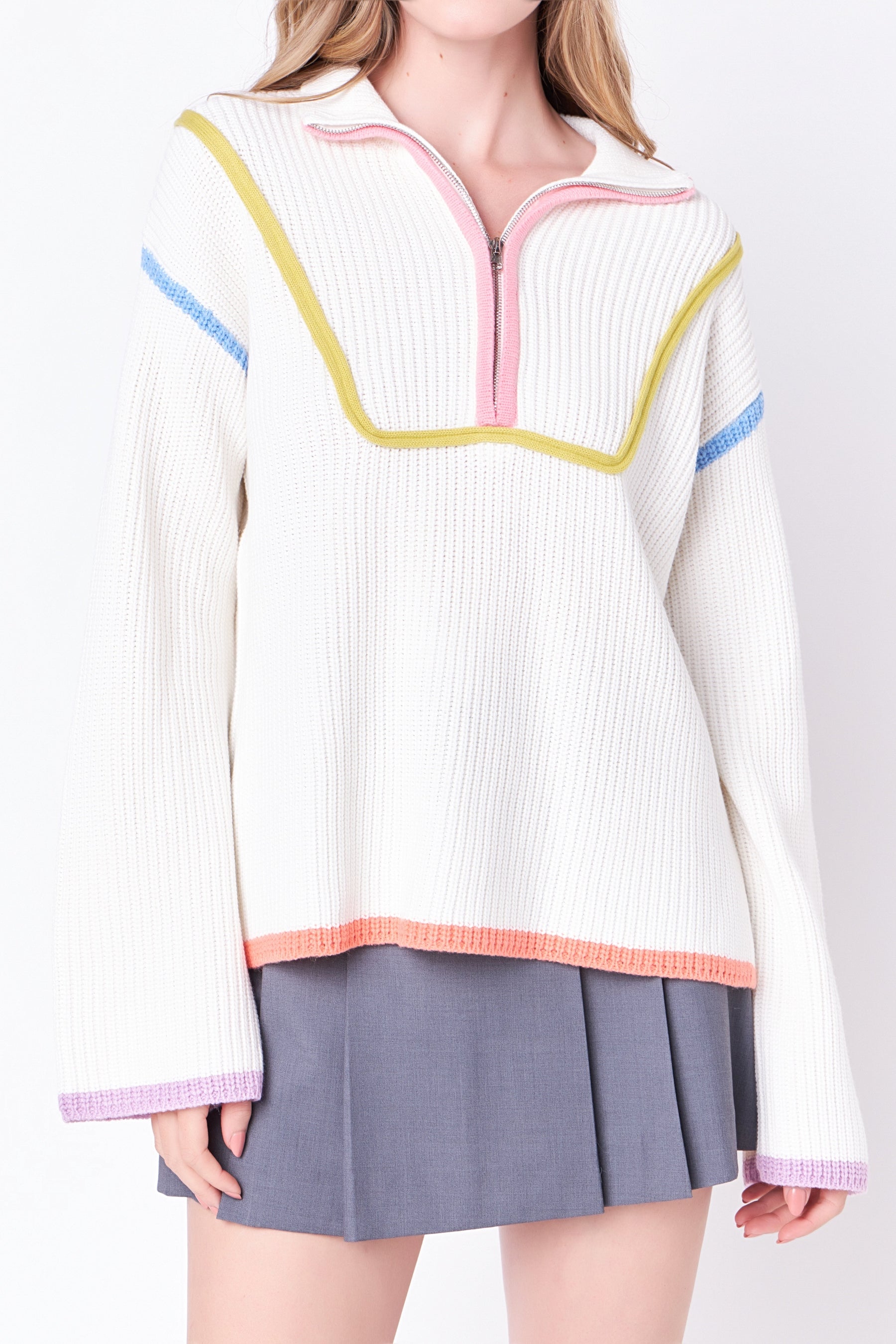 ENGLISH FACTORY - Contrast Piping Quarter-Zip Oversized Sweater - SWEATERS & KNITS available at Objectrare