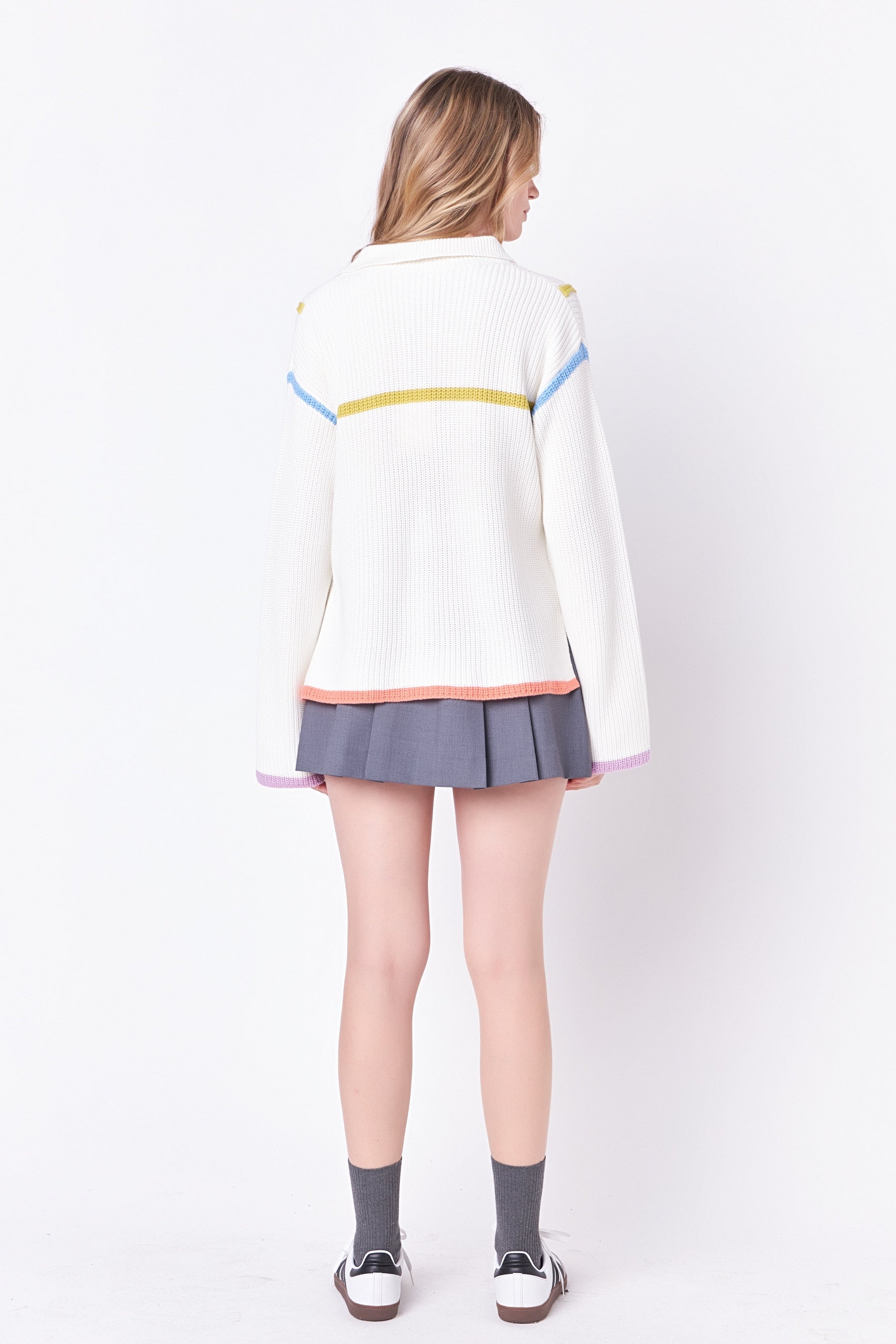 Contrast Piping Quarter-Zip Oversized Sweater