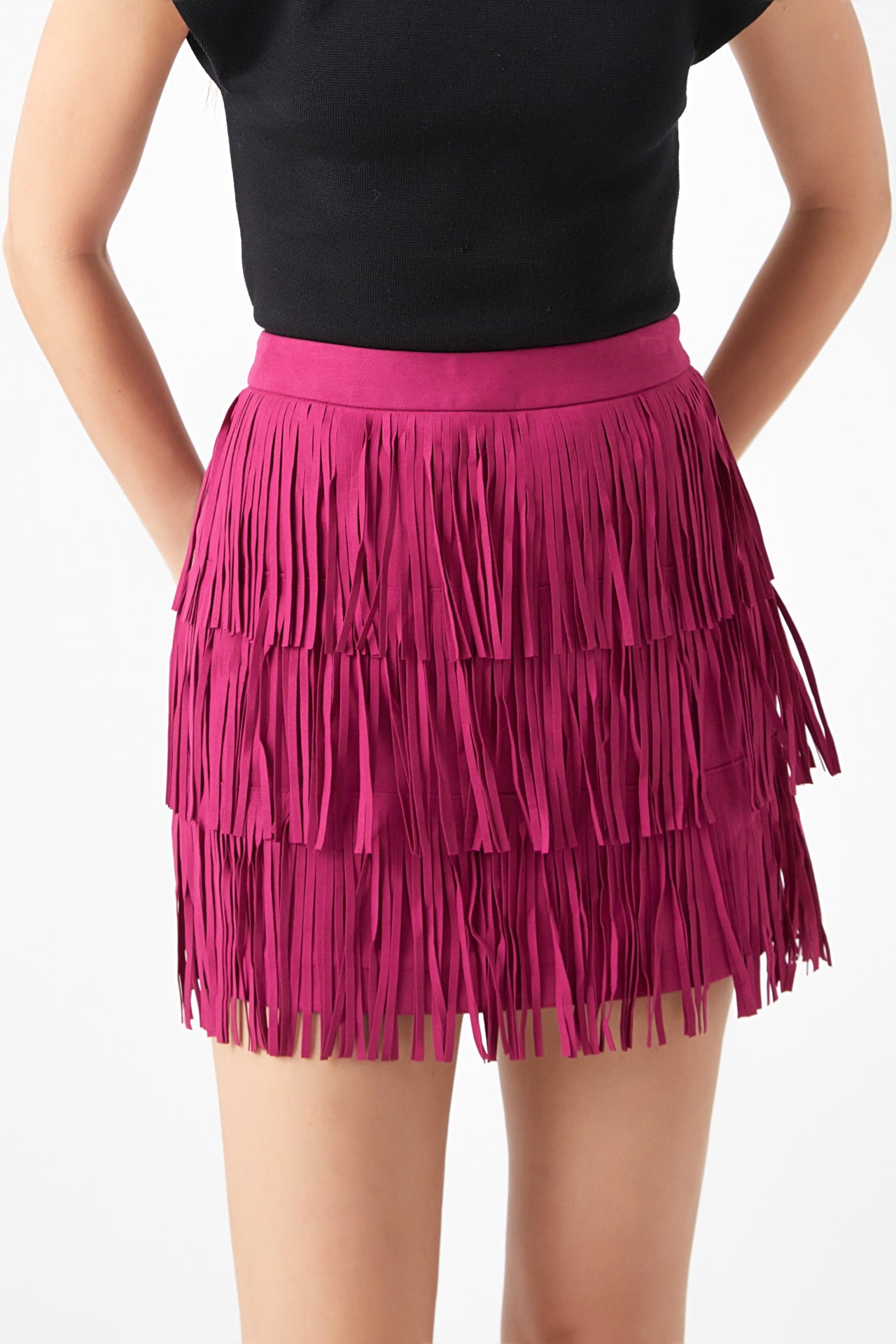 ENDLESS ROSE - Faux Suede Fringe Mini Skirt - SKIRTS available at Objectrare