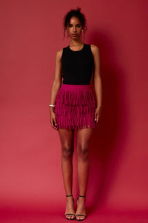 ENDLESS ROSE - Faux Suede Fringe Mini Skirt - SKIRTS available at Objectrare
