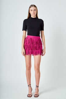 ENDLESS ROSE - Faux Suede Fringe Mini Skirt - SKIRTS available at Objectrare