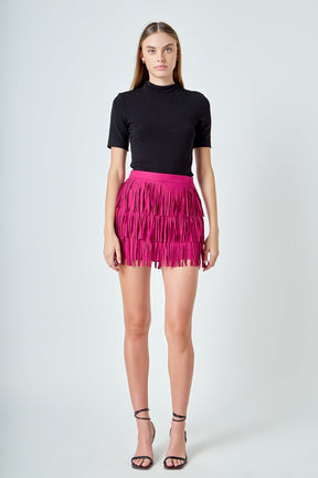 ENDLESS ROSE - Faux Suede Fringe Mini Skirt - SKIRTS available at Objectrare