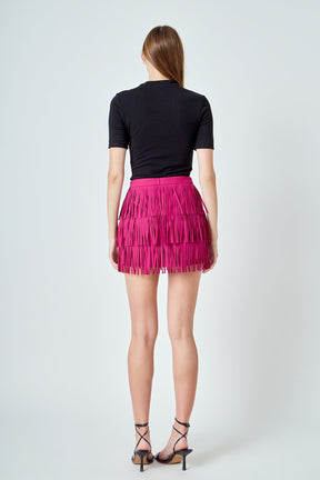 ENDLESS ROSE - Faux Suede Fringe Mini Skirt - SKIRTS available at Objectrare
