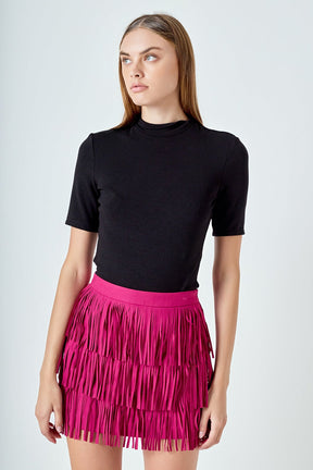 ENDLESS ROSE - Faux Suede Fringe Mini Skirt - SKIRTS available at Objectrare