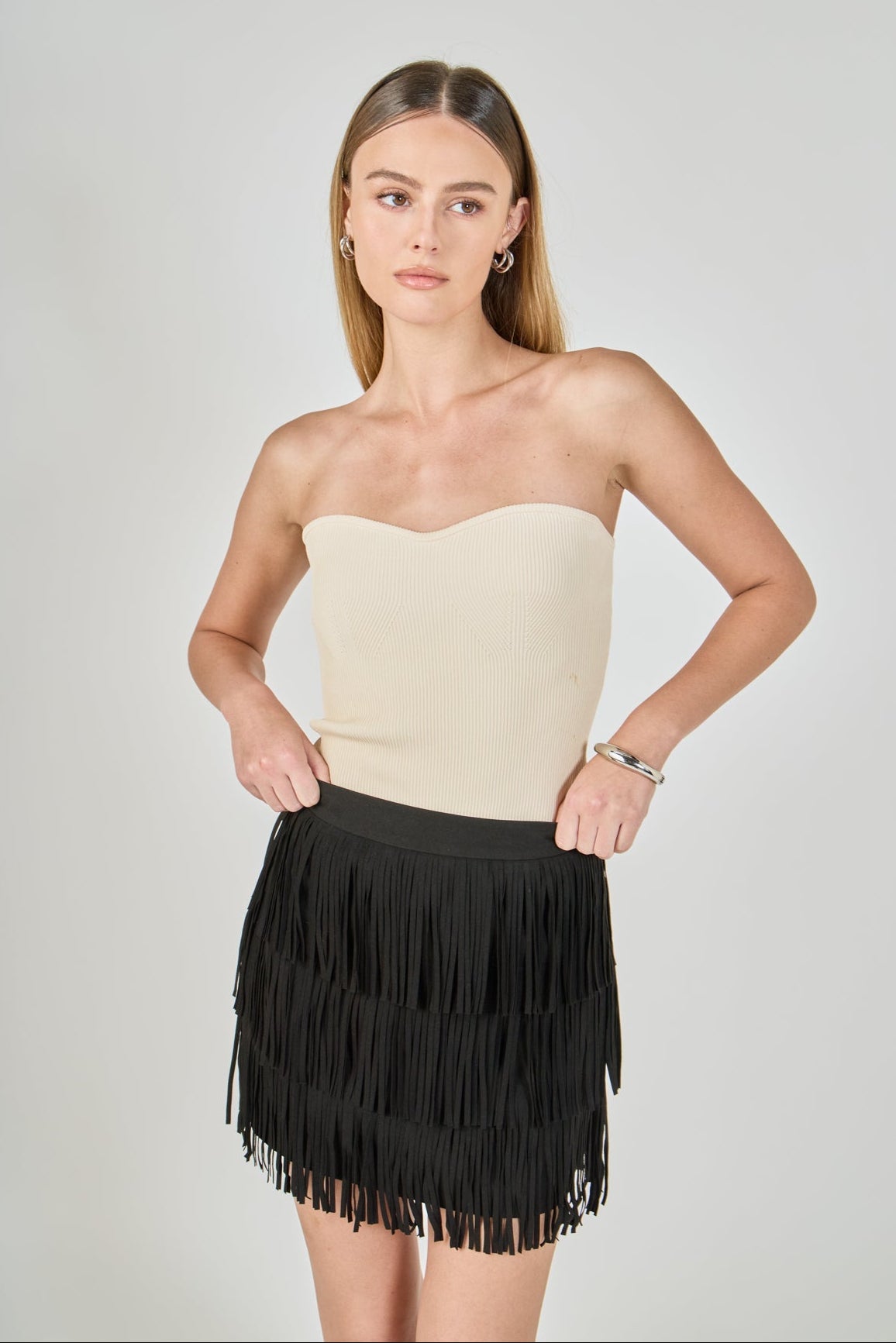ENDLESS ROSE - Faux Suede Fringe Mini Skirt - SKIRTS available at Objectrare