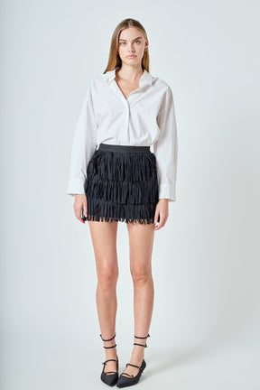ENDLESS ROSE - Faux Suede Fringe Mini Skirt - SKIRTS available at Objectrare