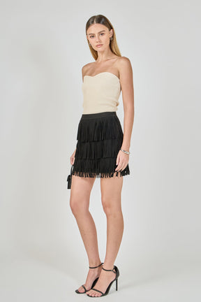 ENDLESS ROSE - Faux Suede Fringe Mini Skirt - SKIRTS available at Objectrare