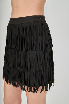 ENDLESS ROSE - Faux Suede Fringe Mini Skirt - SKIRTS available at Objectrare