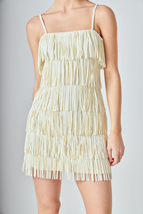 Endless Rose Suede Fringe Spaghetti Dress