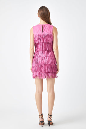 ENDLESS ROSE - Tiered Faux Suede Fringe Mini Dress - DRESSES available at Objectrare