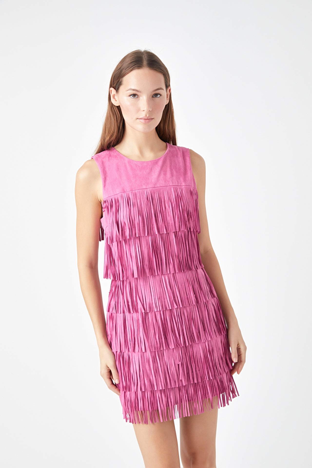 ENDLESS ROSE - Endless Rose - Tiered Faux Suede Fringe Mini Dress - DRESSES available at Objectrare