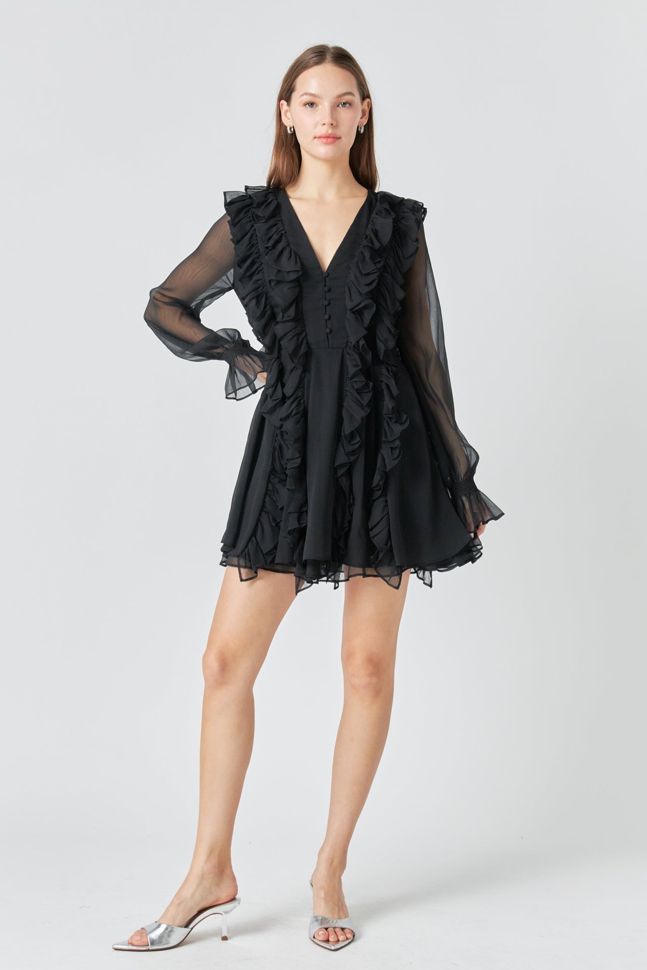 ENDLESS ROSE - Endless Rose - Chiffon Long-Sleeve Ruffle Mini Dress - DRESSES available at Objectrare