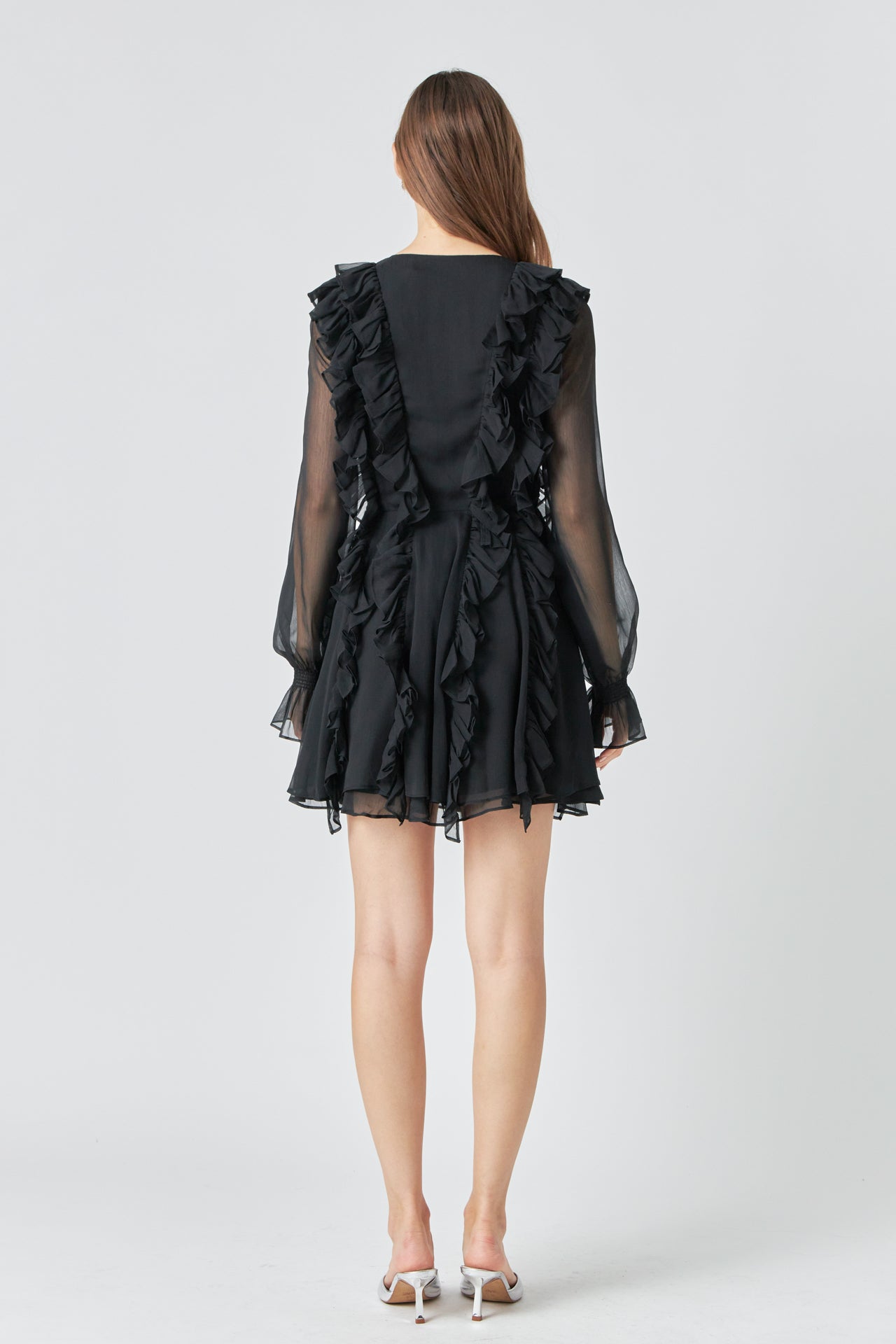 ENDLESS ROSE - Endless Rose - Chiffon Long-Sleeve Ruffle Mini Dress - DRESSES available at Objectrare