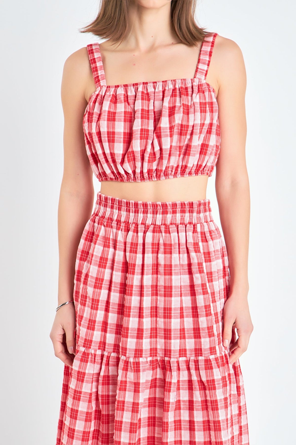 ENGLISH FACTORY - Plaid Ruched Thick Strap Bandeau - TOPS available at Objectrare