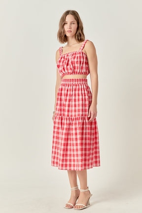 Plaid Ruched Thick Strap Bandeau