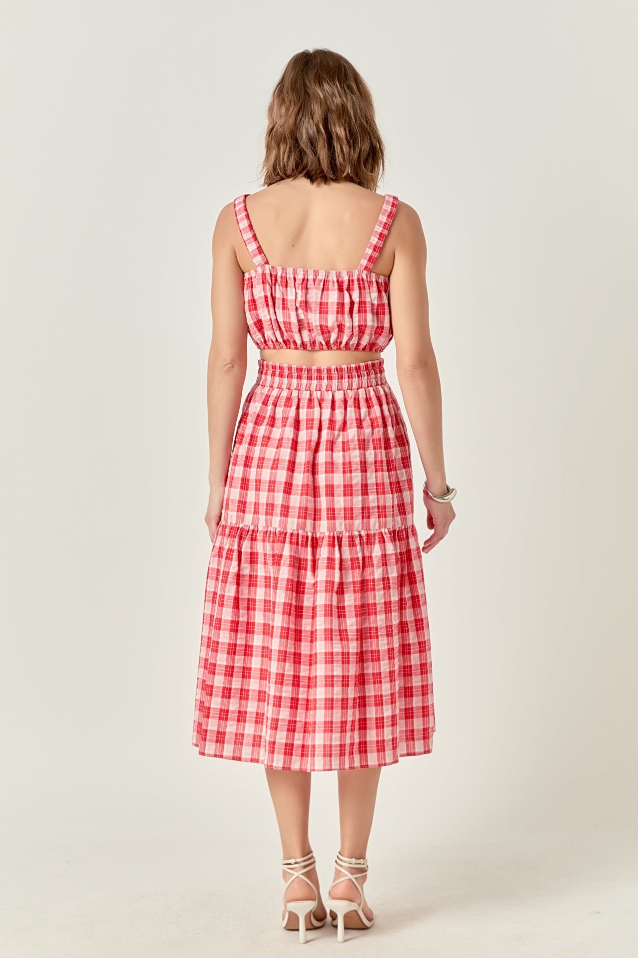 Plaid Ruched Thick Strap Bandeau