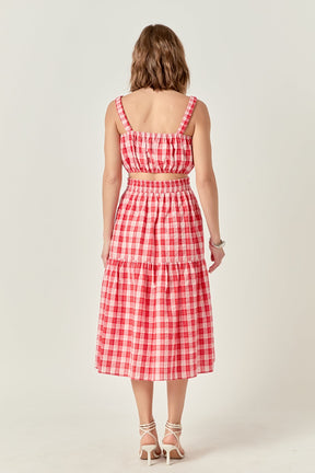 Plaid Ruched Thick Strap Bandeau