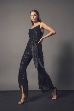 ENDLESS ROSE - Sequin Spaghetti Strap Jumpsuit - JUMPSUITS available at Objectrare