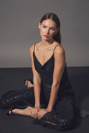 ENDLESS ROSE - Sequin Spaghetti Strap Jumpsuit - JUMPSUITS available at Objectrare