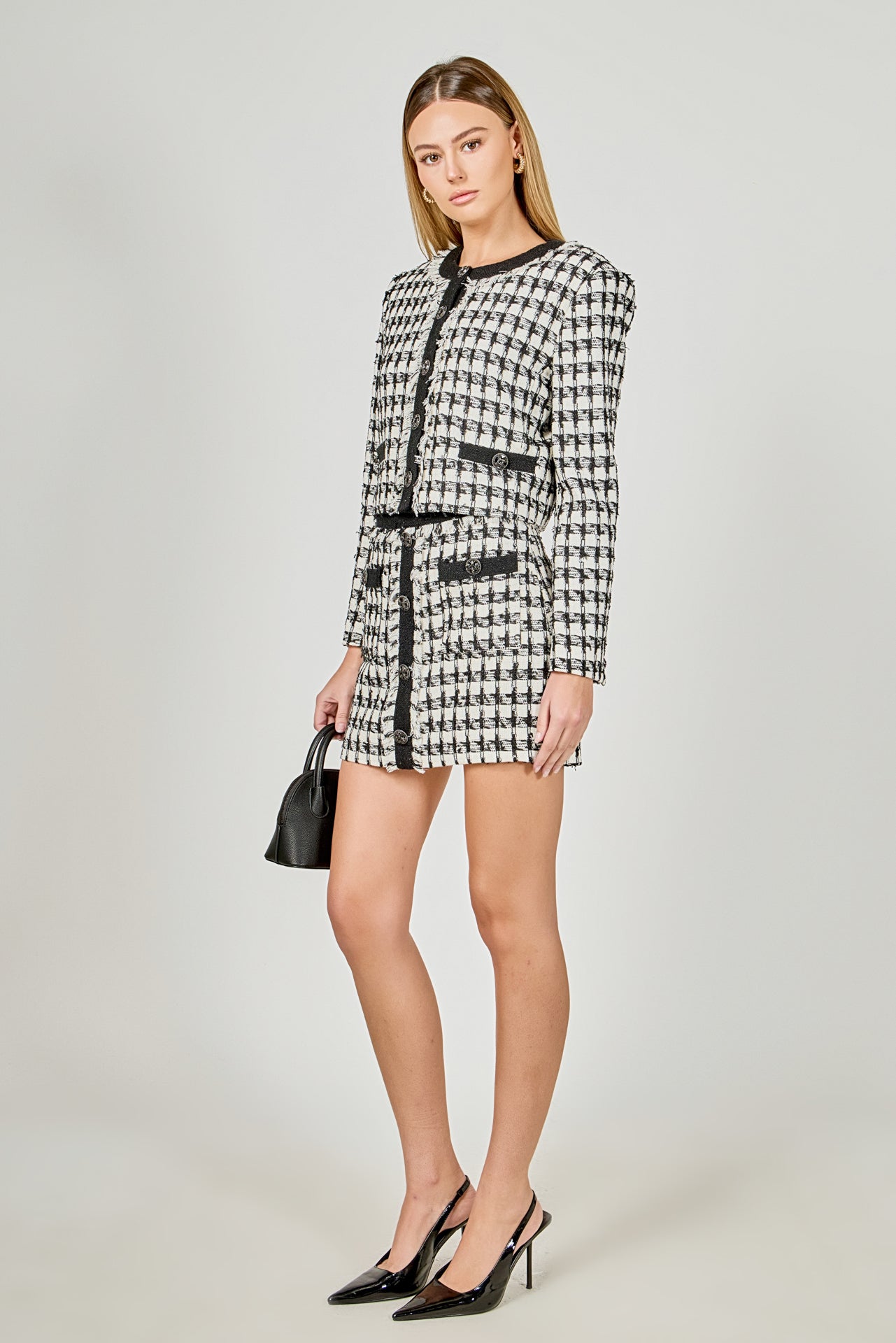 ENDLESS ROSE - Premium Cropped Tweed Jacket With Fringe - BLAZERS available at Objectrare