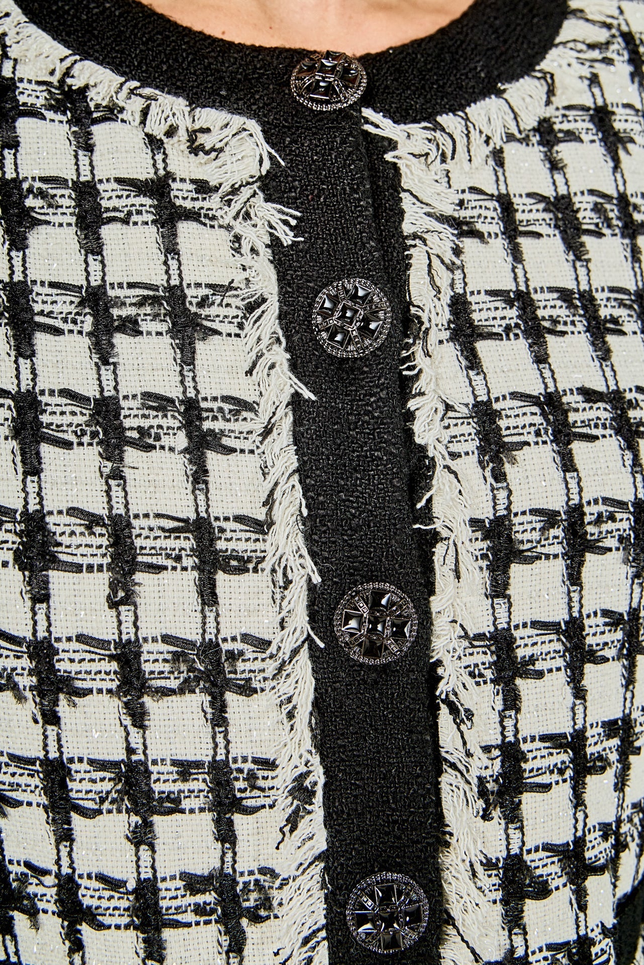 ENDLESS ROSE - Premium Cropped Tweed Jacket With Fringe - BLAZERS available at Objectrare