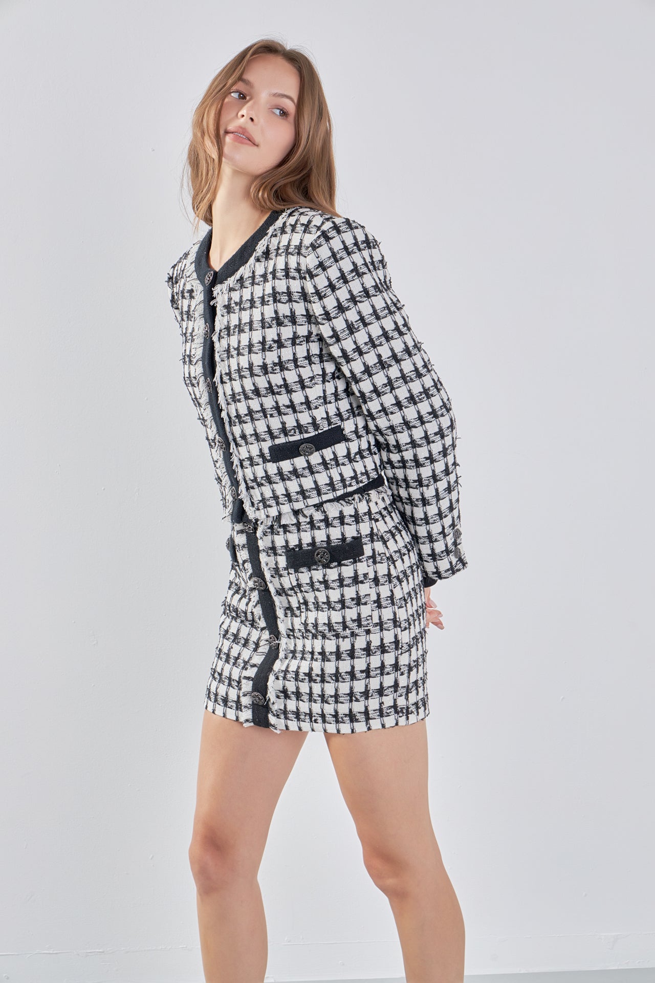 ENDLESS ROSE - Premium Cropped Tweed Jacket With Fringe - BLAZERS available at Objectrare