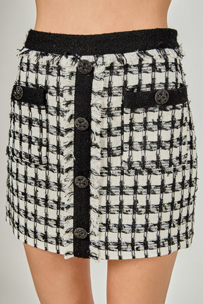ENDLESS ROSE - Premium Tweed Mini Skirt With Fringe - SKIRTS available at Objectrare