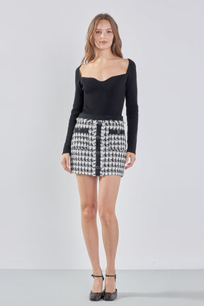 ENDLESS ROSE - Premium Tweed Mini Skirt With Fringe - SKIRTS available at Objectrare