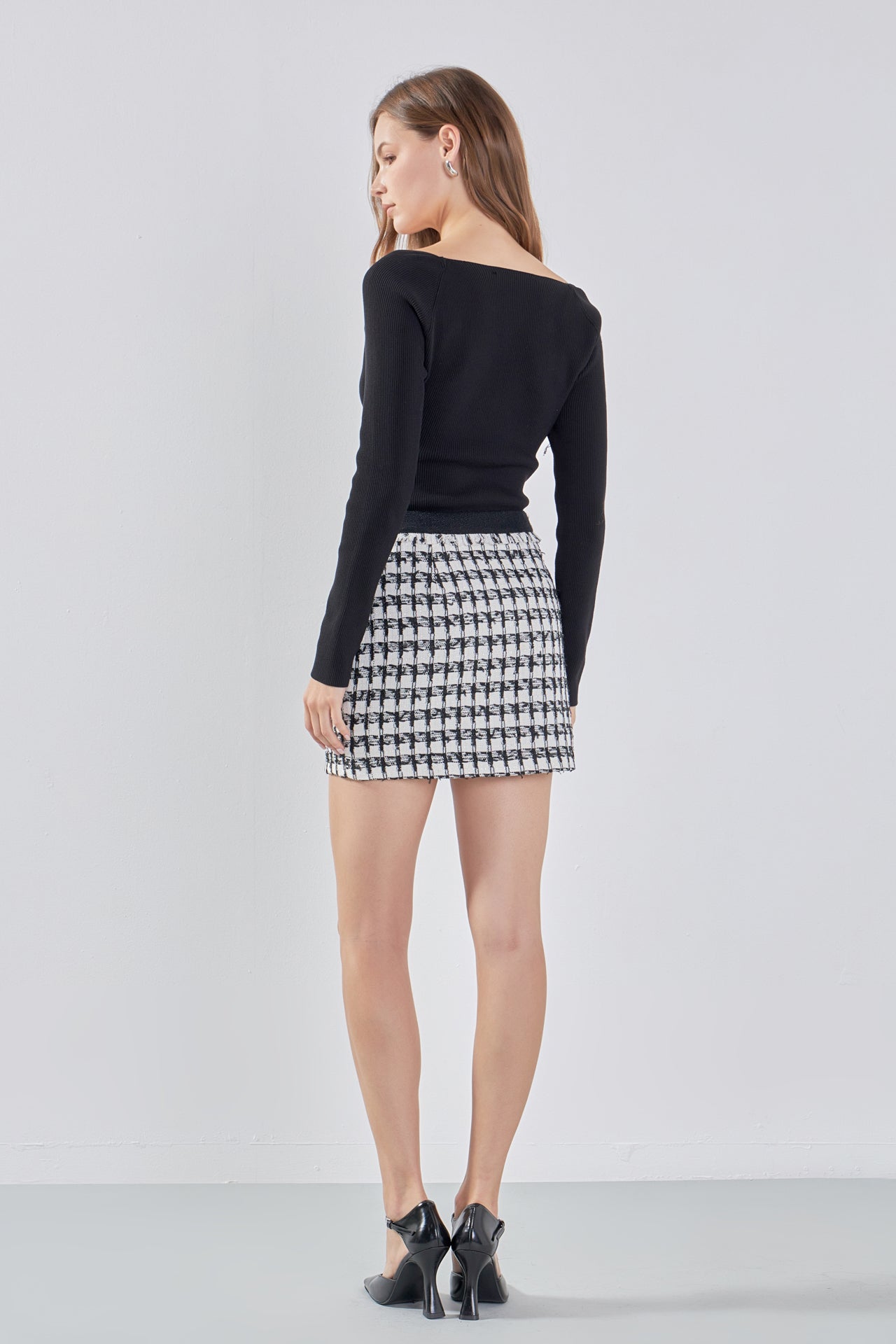 ENDLESS ROSE - Premium Tweed Mini Skirt With Fringe - SKIRTS available at Objectrare
