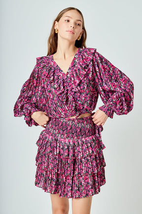 ENDLESS ROSE - Chiffon Floral Printed Ruffled Crop Top - TOPS available at Objectrare