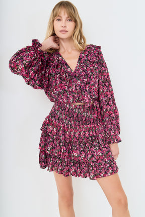 ENDLESS ROSE - Chiffon Floral Printed Ruffled Crop Top - TOPS available at Objectrare