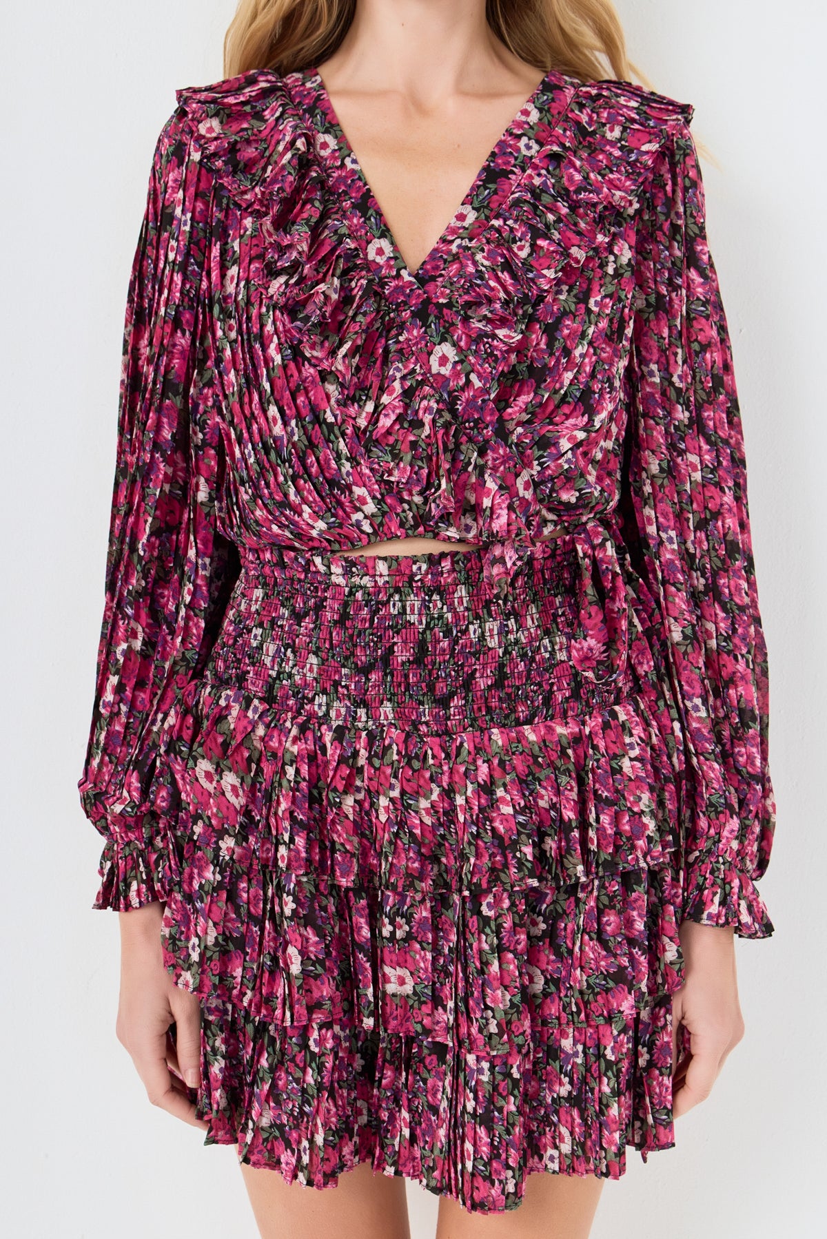 Chiffon Floral Printed Ruffled Crop Top