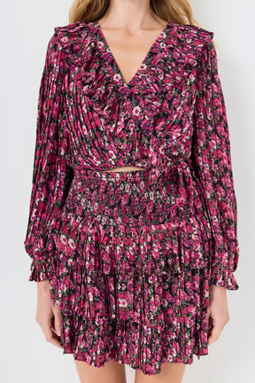 ENDLESS ROSE - Chiffon Floral Printed Ruffled Crop Top - TOPS available at Objectrare
