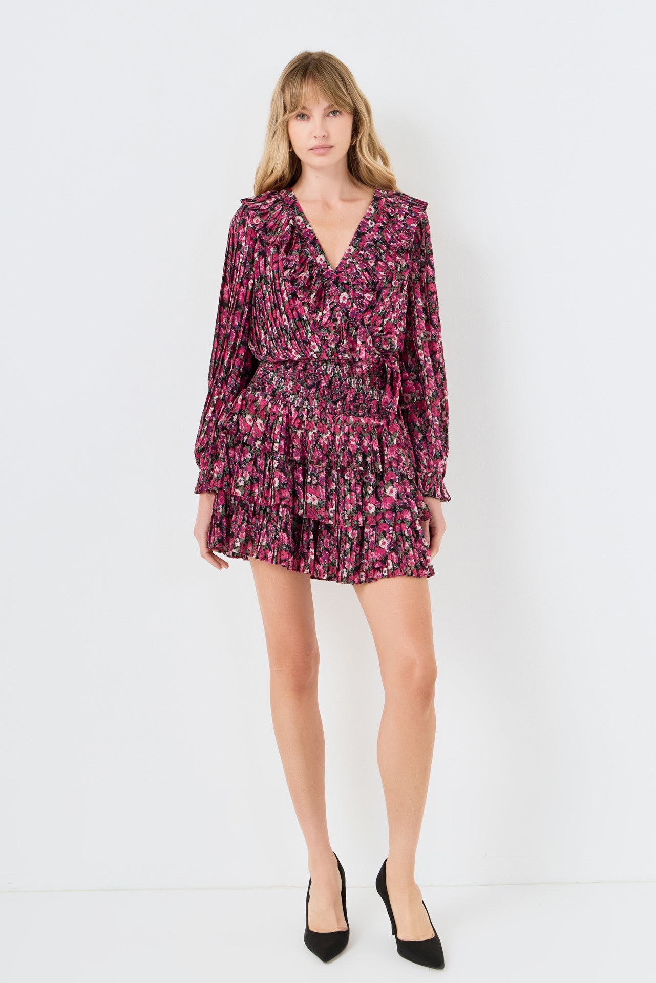 ENDLESS ROSE - Chiffon Floral Printed Ruffled Crop Top - TOPS available at Objectrare