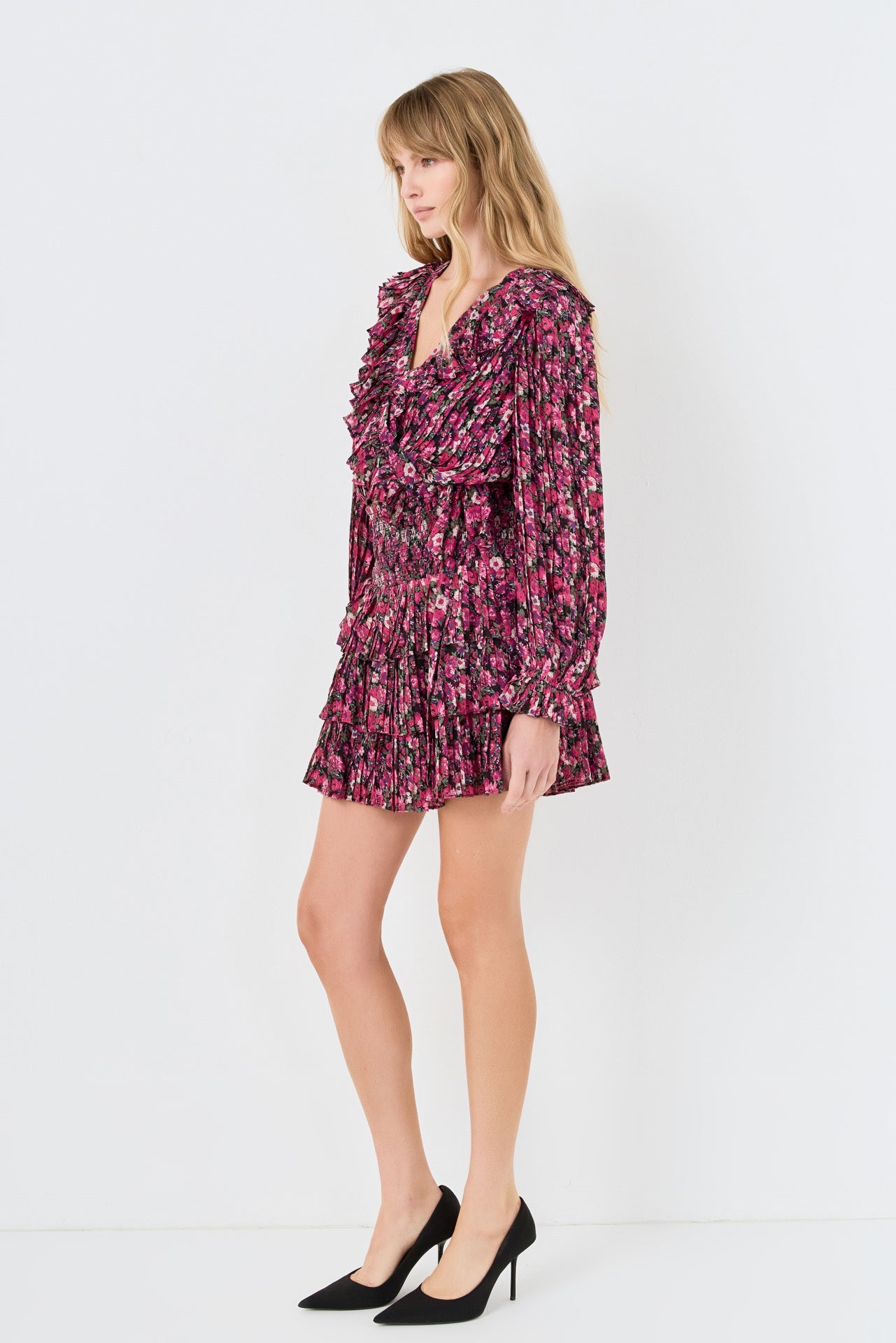 ENDLESS ROSE - Chiffon Floral Printed Ruffled Crop Top - TOPS available at Objectrare