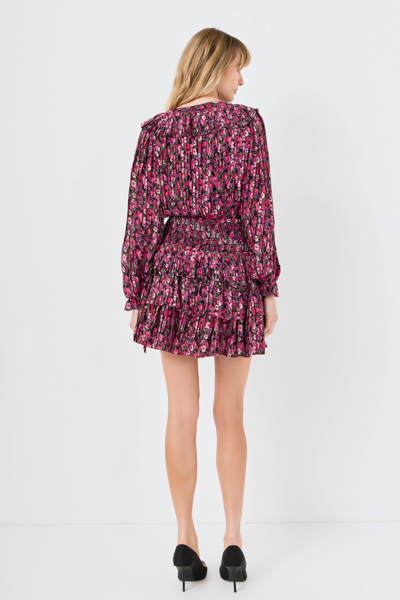 ENDLESS ROSE - Chiffon Floral Printed Ruffled Crop Top - TOPS available at Objectrare