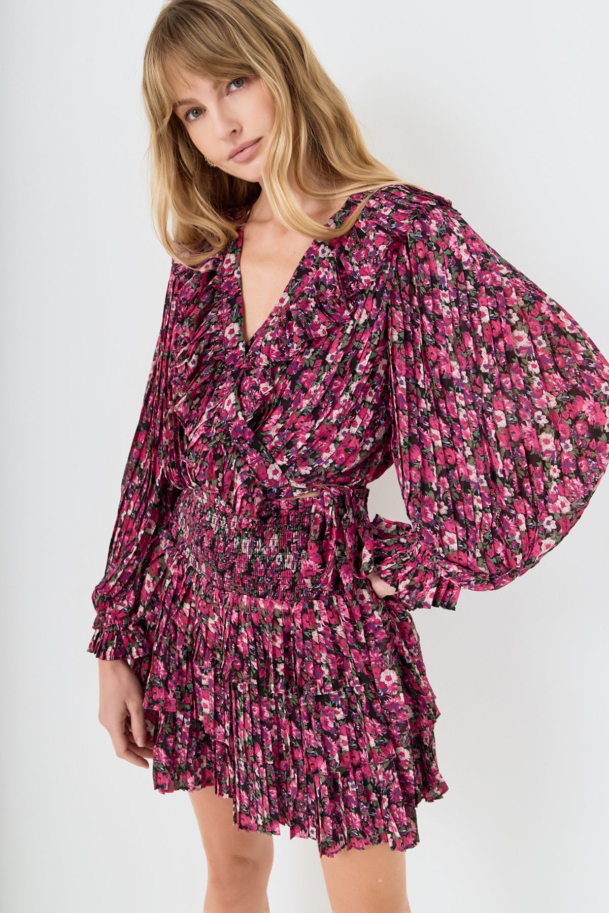 Chiffon Floral Printed Ruffled Crop Top