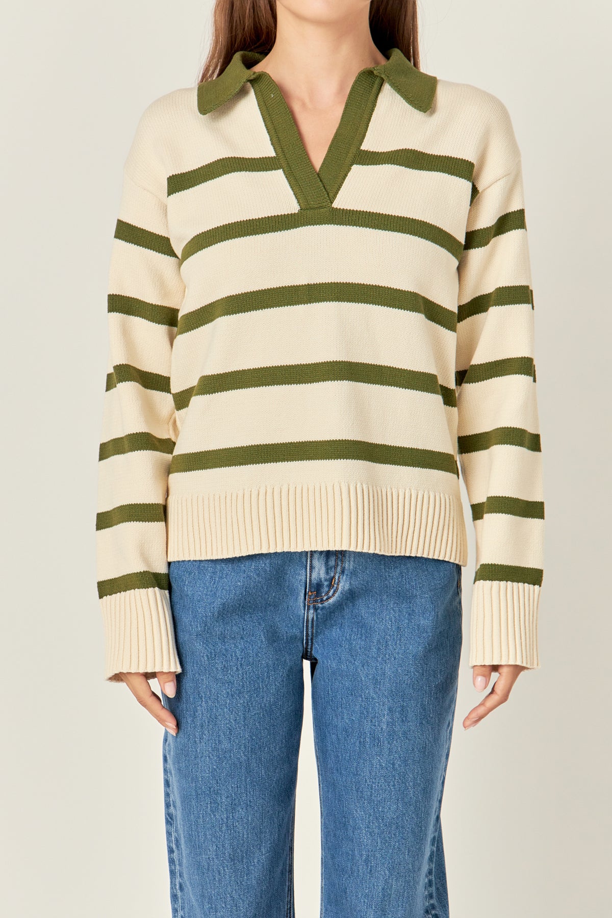 ENGLISH FACTORY - Striped Collared Sweater - SWEATERS & KNITS available at Objectrare