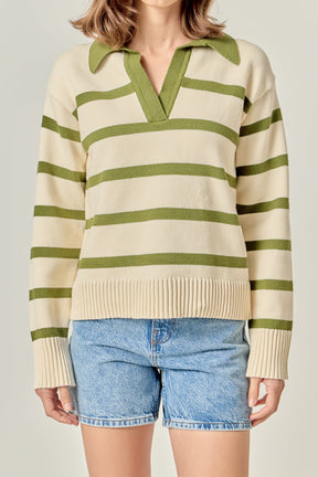 ENGLISH FACTORY - Striped Collared Sweater - SWEATERS & KNITS available at Objectrare