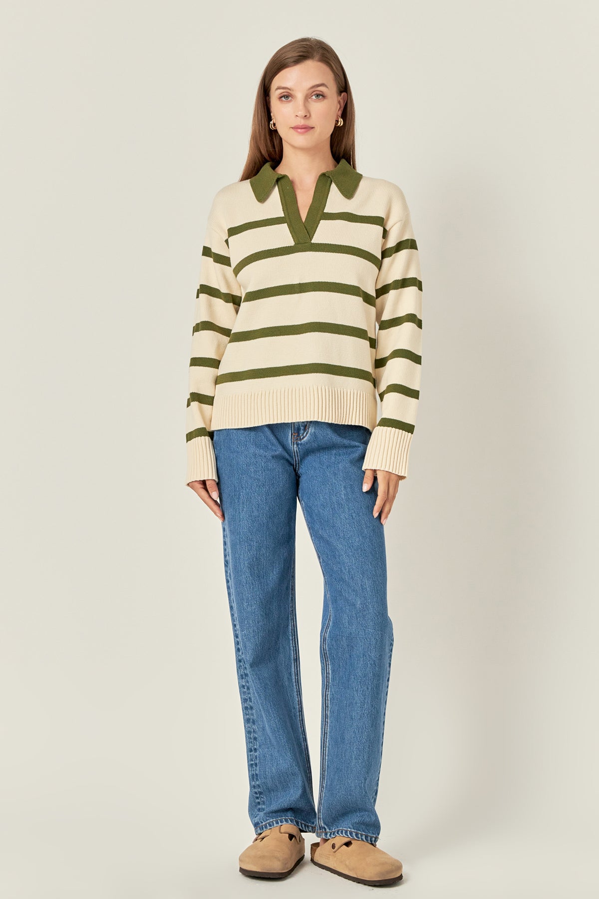 ENGLISH FACTORY - Striped Collared Sweater - SWEATERS & KNITS available at Objectrare