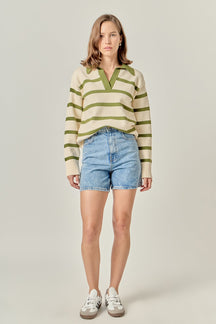 ENGLISH FACTORY - Striped Collared Sweater - SWEATERS & KNITS available at Objectrare