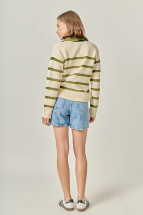 ENGLISH FACTORY - Striped Collared Sweater - SWEATERS & KNITS available at Objectrare