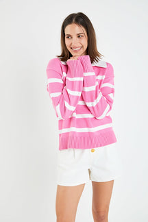 ENGLISH FACTORY - Striped Collared Sweater - SWEATERS & KNITS available at Objectrare