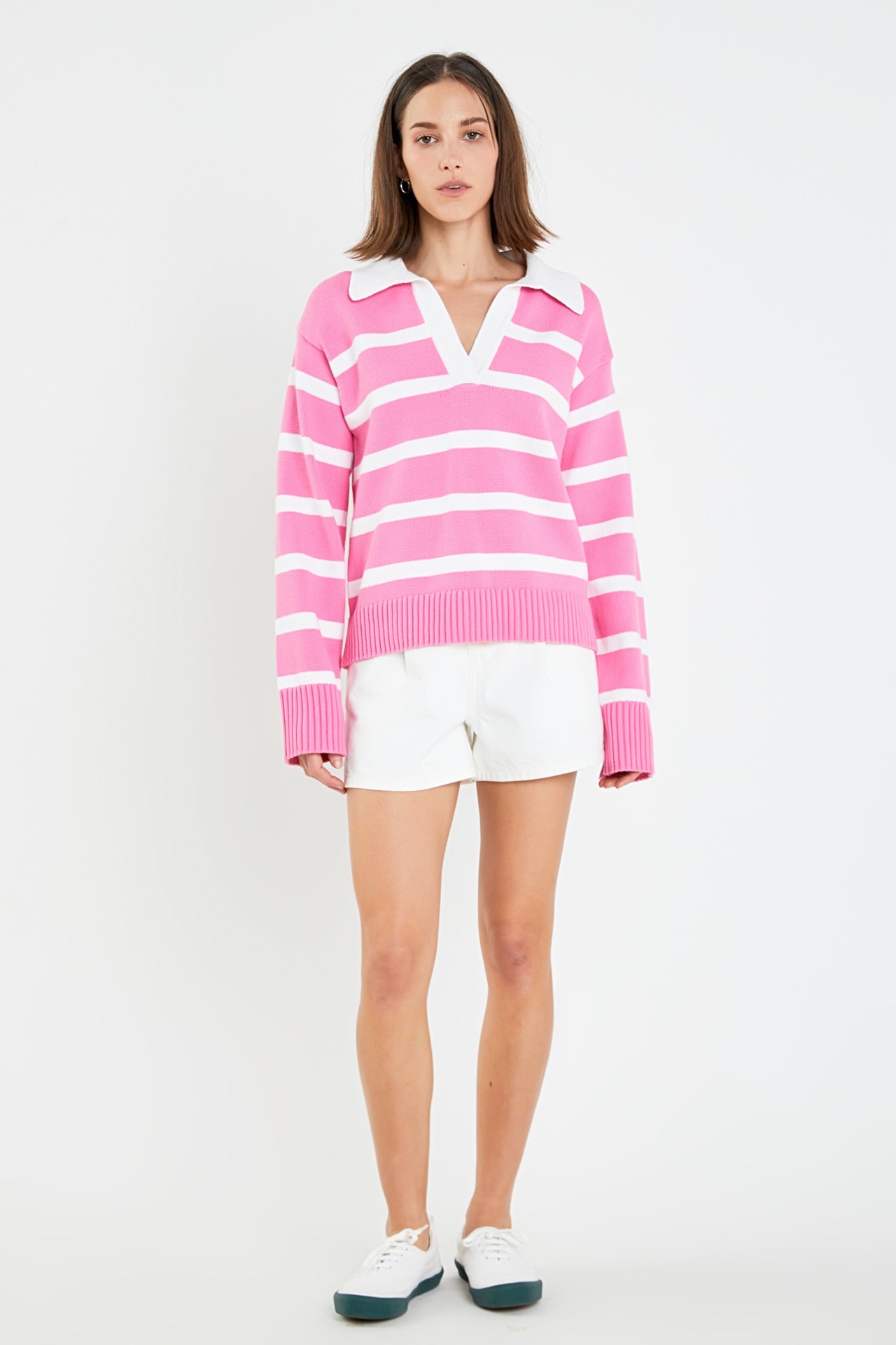 ENGLISH FACTORY - Striped Collared Sweater - SWEATERS & KNITS available at Objectrare