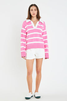 ENGLISH FACTORY - Striped Collared Sweater - SWEATERS & KNITS available at Objectrare