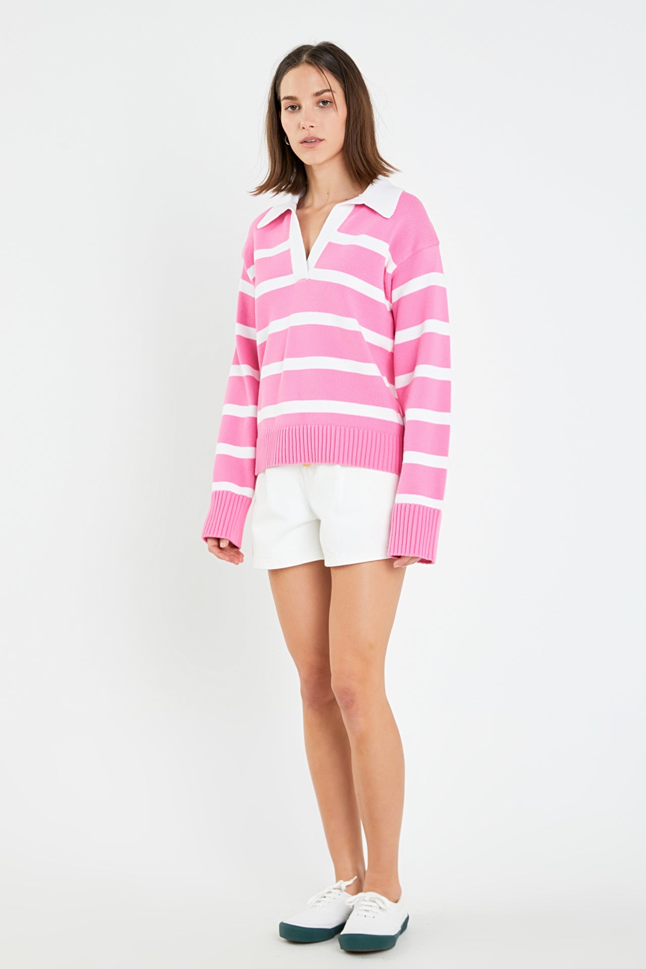 ENGLISH FACTORY - Striped Collared Sweater - SWEATERS & KNITS available at Objectrare